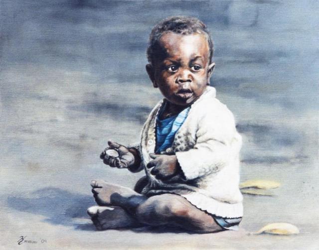 Oil Painting of a little boy in Malawi